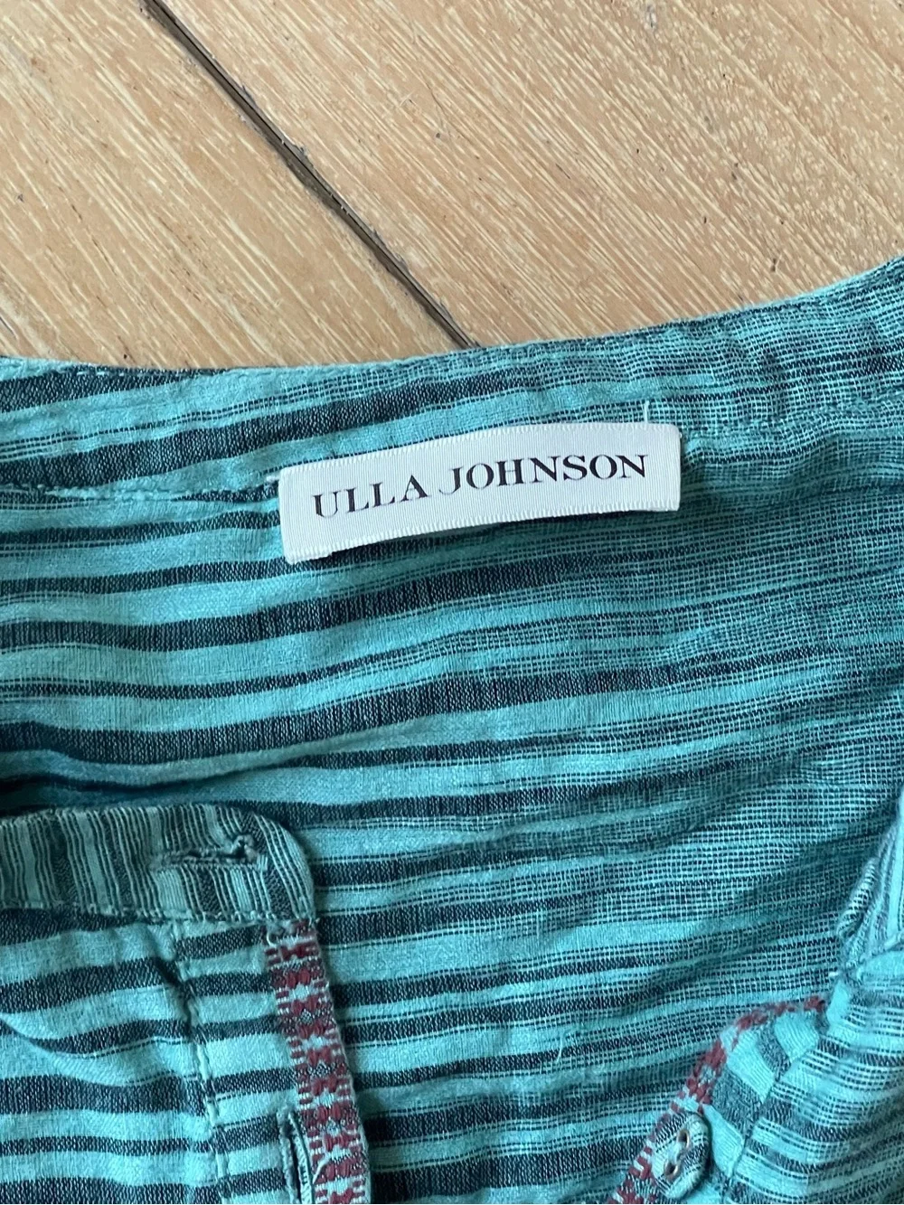 Ulla Johnson Striped Teal Button Front Midi Maxi Shirt Dress Size 10 - Picture 4 of 9